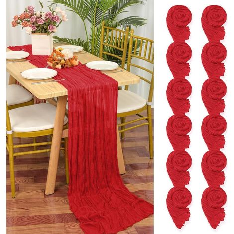 12x Tischläufer Rot 55x300cm Gaze Stoff Rustikal Boho Hochzeit Deko