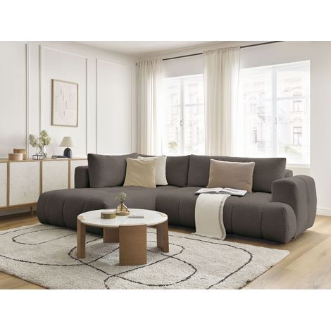 BOBOCHIC - Canapé d'angle L convertible FUJI tissu bouclette Angle gauche  Marron (1/5)