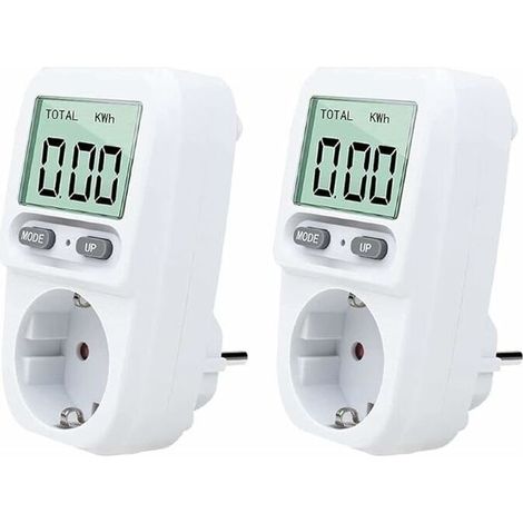 2PC Wattmetre Prise, Intelligente Portable Prise Compteur D'énergie avec L'écran D'affichage à Cristaux Liquides, Protection Contre Les Surcharges, Puissance Maximum 3680W, pour Domicile (1/5)