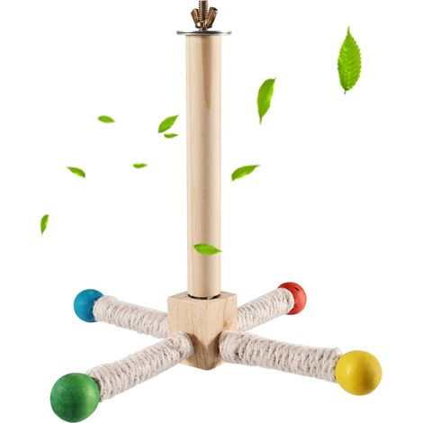 Perchoir rotatif en bois naturel pour oiseaux et perroquets (1/5)