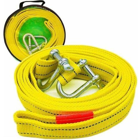 Sangle de remorquage haute résistance avec deux crochets de sécurité en D pour treuil, capacité de 5 tonnes et longueur de 5 m