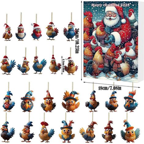 Calendrier de l'Avent surprise de 24 jours, pendentif coq en acrylique, décoration pour sapin de Noël (1/5)
