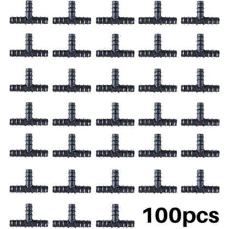 100 raccords pour irrigation goutte à goutte, tés à barbes de 16 mm, raccords pour tuyaux d'irrigation goutte à goutte (1/4)