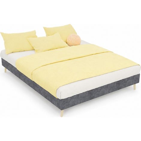 Struttura letto 140x200 cm grigia in velluto olandese, bassa, senza testiera né materasso - CHICFURN (1/5)