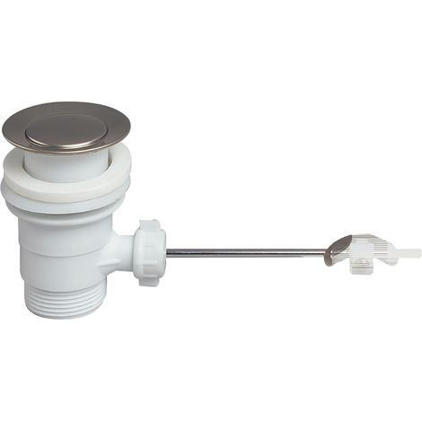 1 - Bonde de lavabo - Accessoire sanitaire - Fermeture à tirette avec clapet inox pour vasque avec trop-plein blanc et chromé 28x45cm (1/3)