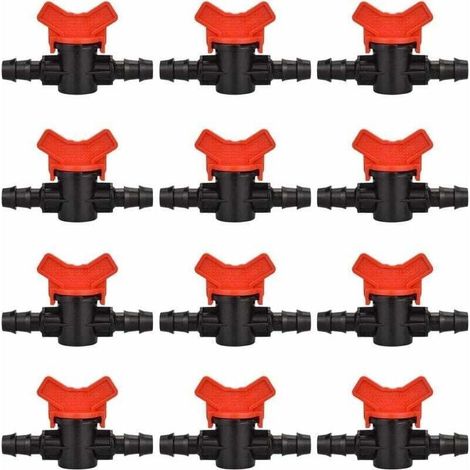 12 PCS Robinet de Jardin pour Tuyau, Tuyau Vanne d'irrigation 16 16mm Robinet d'arrêt raccord en Plastique pour Le contrôle extérieur de la vanne d'eau de Jardin (Noir + Rouge) (1/4)