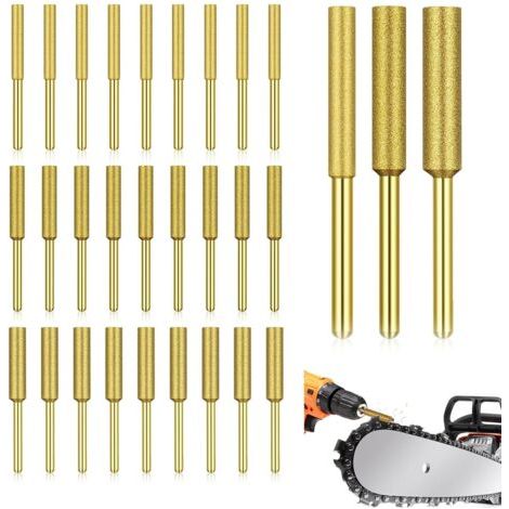 30 Pièces Fraise Diamant, 4 4,8 5,5mm Guide Affûtage, Acier Titane Pour Scie Chaîne (1/5)