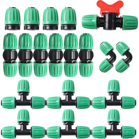 19 Teiliges Bewässerungsarmaturen Kit für 1/2 "Tropfschläuche 6 T Stücke, 6 Kupplungen, 4 Enden, 2 Winkelstücke, 1 Schaltventile Steckverbinder (1/5)