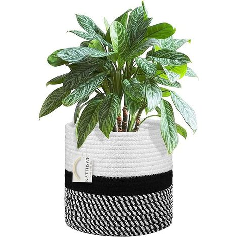 Jardinière d'intérieur tissée pour pots de fleurs de panier à linge décoratif pliable en corde de et jute 18 cm Coton Noir (1/5)