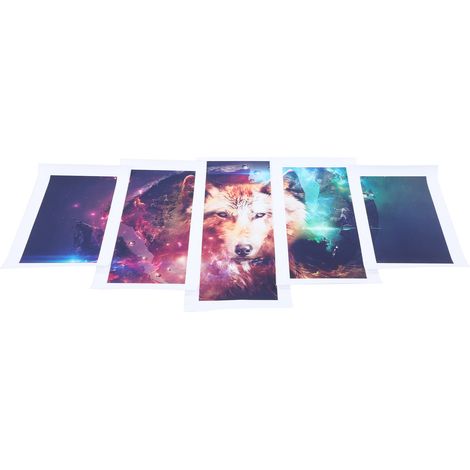 Lot de 5 tableaux décoratifs représentant un loup brun, impression jet d'encre pour ordinateur (sans cadre). (1/5)
