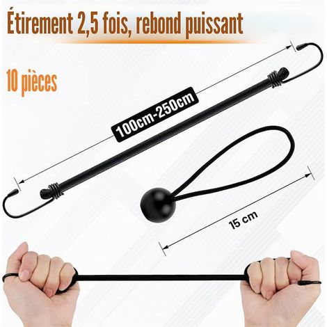 WuGU 10 Tendeurs Elastiques avec Crochets, Cordes Élastiques Tendeur Robuste 100 cm, 15cm Sandow Elastique, pour Le Transport de Charges, l'Emballage, Bagages,Camping (1/4)