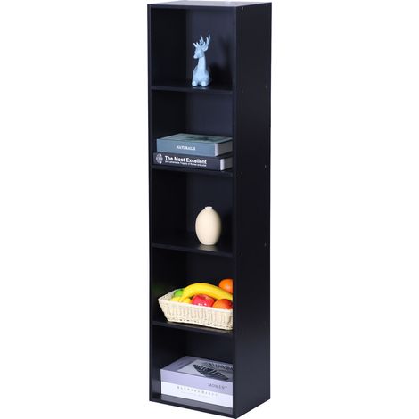 Libreria Relaxdays, HxLxP: 132 x 32 x 24 cm, 5 scomparti, scaffale a cubi aperto per soggiorno, nero