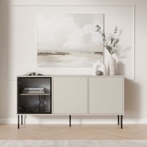 Aparador Conzano, 3 Estantes, Puerta Batiente, 3 Puertas, 150x40x75h cm Beige (1/4)