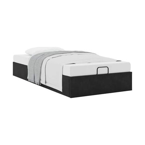 Cadre de lit coffre sans matelas, noir, 80 × 200 cm, velours, espace de rangement généreux, velours doux et confortable, pour chambre, décor moderne, facile à assembler (1/5)