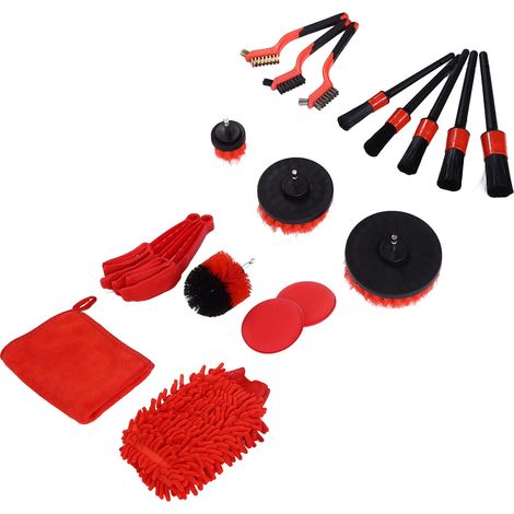 Kit de nettoyage auto 18 pièces, brosses pour perceuse électrique, brosse de lavage, brosse à pneus, brosse pour interstices intérieurs (1/5)