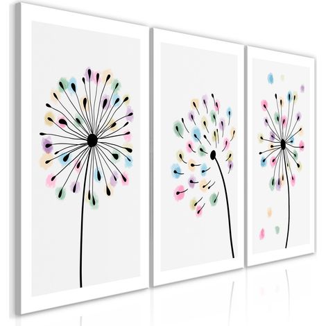 Tableau Pissenlits arc-en-ciel (3 parties) - 120 x 60 cm (1/3)