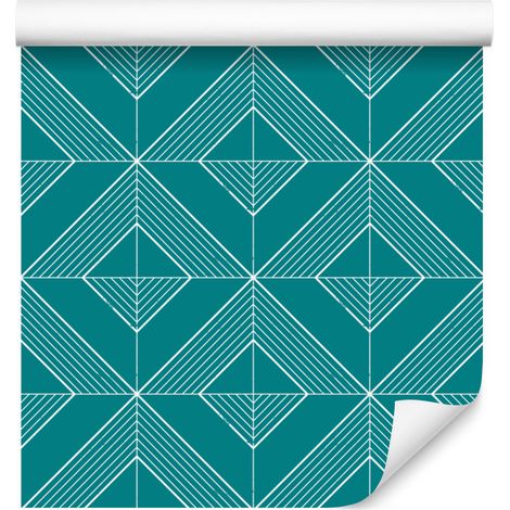 Carta da parati con rombi geometrici turchesi, centro turchese 50x1000 cm (1/5)