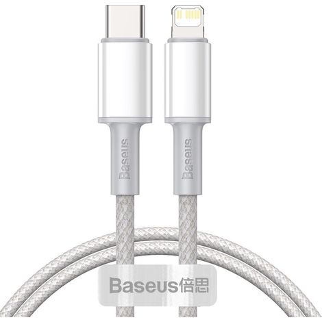 Cable USB-C tipo C a Lightning PD de 20 W, 1 m, color blanco, de Baseus (1/5)