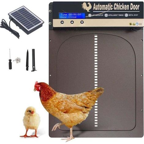 AIPERQ Jeffergarden Automatic Solar Chicken Coop Door, Automatic Solar Chicken Coop Door in Metal with Waterproof LCD Screen, Timer, Anti-Pinch Function
