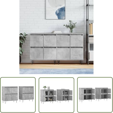 The Living Store Sideboards 2 Stk. Betongrau Holzwerkstoff - Sideboard - Wohnzimmermöbel - Holzmöbel - Grau - Stauraum (1/5)