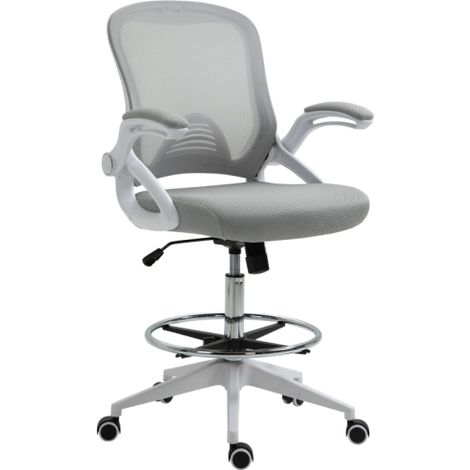 Sedia da ufficio, seduta alta, regolabile, dimensioni 64L x 60W x 106-126H cm, girevole a 360°, rete traspirante, grigia