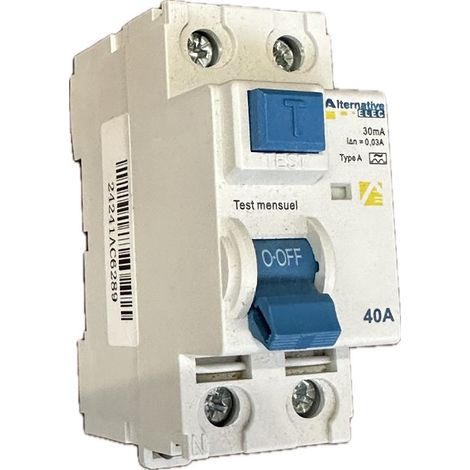 Interrupteur différentiel 40A bipolaire 30mA type A – Bornes à vis alignées – Norme CE – Protection contre les surcharges – Alternative Elec (1/4)
