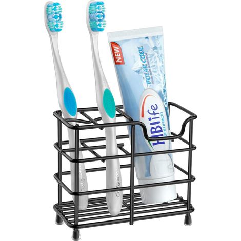 Petit porte-brosse à dents pour salle de bain, organisateur d'accessoires de salle de bain en acier inoxydable noir (1/3)