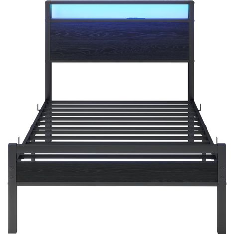 Cama 90x200 cm de metal con almacenaje, puerto USB Type-C e iluminación LED, negro, MODENUIT (1/5)