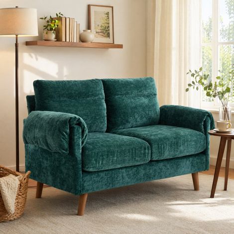 Kompaktes 2-Sitzer-Sofa 124x70x85 cm Smaragdgrün, großzügige Kissen, Chenille MEUBLIV (1/5)