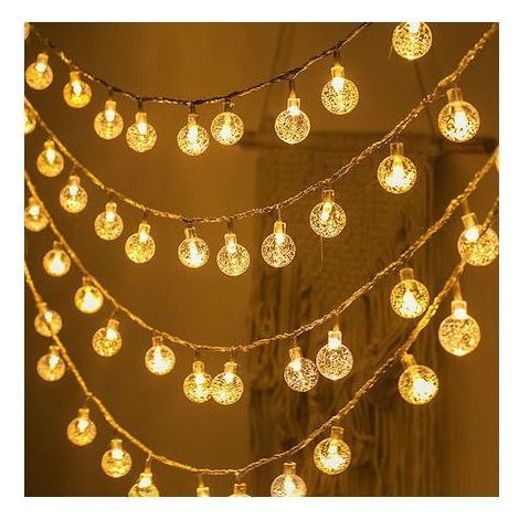 Lichterkette mit Kugelmotiven, 10 m, 100 LEDs, batteriebetrieben, mit Fernbedienung, 8 Beleuchtungsmodi für den Innen- und Außenbereich, für Weihnachten, Garten, Hof, Hochzeit, Party (Warmweiß) (1/5)