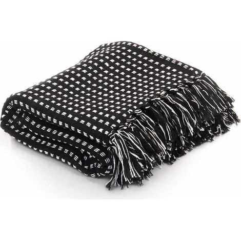 Couverture coton à carrés 125x150 cm Noir (1/5)