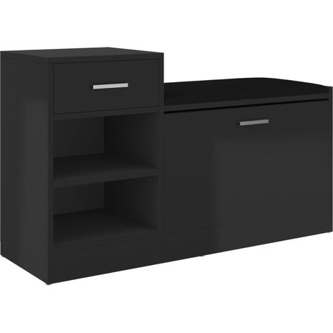Banc à chaussures bottes commode étagère meuble entrée rangement brillant 94,5 x 31 x 57 cm aggloméré noir
