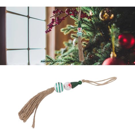 Set aus 5 Weihnachtsartikeln: Anhänger aus Holzperlen, bunte Halsketten aus Holzperlen mit Weihnachtsmotiven, Anhänger aus Naturgrün. (1/5)