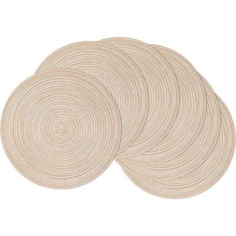 Lot de 6 Set de Table Rond Lavable Beige Set de Table Tressé en Coton Résistantes à la Chaleur Antidérapant pour la Fête du Mariage, 38x38cm