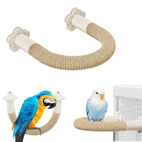 Perchoir Perroquet, Jouet Perroquet, Perchoir Oiseaux avec Cordon en Chanvre, Jouet Perroquets Gris du Gabon pour Gris, Calopsittes, Cockatiels, Cacatoès, Pinsons, Marron Clair (1/4)