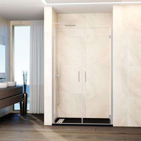 Mampara de ducha frontal GLASS 2 puertas abatibles 120 cm perfil Níquel (50+65) (1/5)