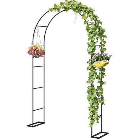 Gartenbogen mit 2 Halterungen für Kletterpflanzen, Rosen, Weinreben, Hochzeitsbogen, 145 x 39 x 237 cm, Schwarz