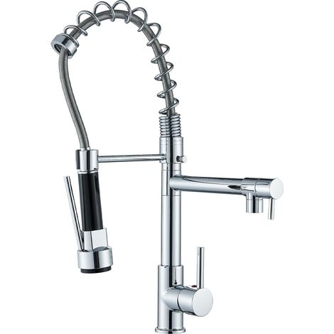 Kitchen Faucet with 2 Jets Single Lever Mixer Tap Mixer Tap Dual Function Sprayer 360° Swivel Cold & Hot Taps, Chrome Brass (1/5)