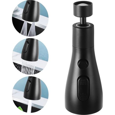 Tête de Robinet de Cuisine Rotative 3 Fonctions, Bras Robotisé Extensible avec Embout Pulvérisateur, Raccord pour Évier - Noir (1/5)