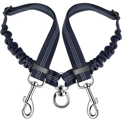2x laisse double pour chiens, pivot 360°, longueur réglable avec coutures réfléchissantes, séparateur de fils, usage nocturne