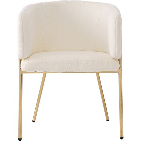 Sillón individual tapizado en pelo sintético blanco con patas metálicas (1/5)