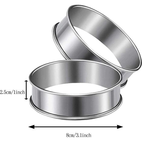 Anelli per torte - Stampo rotondo antiaderente in acciaio inox con doppio bordo curvo - Adatto per torte, pasticcini, biscotti e sandwich (8,5 x 2,5 cm) (1/5)