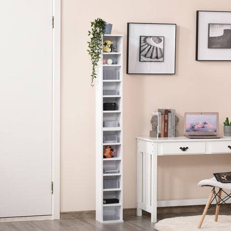 HOMCOM 2 Scaffali per CD o DVD con 12 scomparti per 204 CD e ripiano regolabile 21x22,5x88,5 cm Bianco
