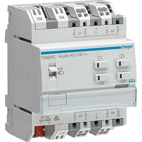 module 4 sorties - volets roulants - 230 volts - hager knx bus - hager txa624c (1/2)