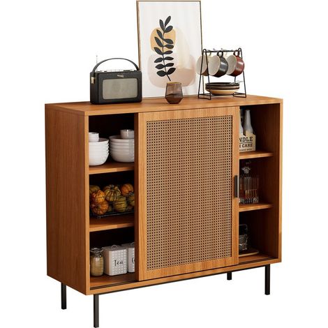 Sideboard 100×90×37 cm storage cabinet with sliding doors, country style, adjustable shelf (1/5)