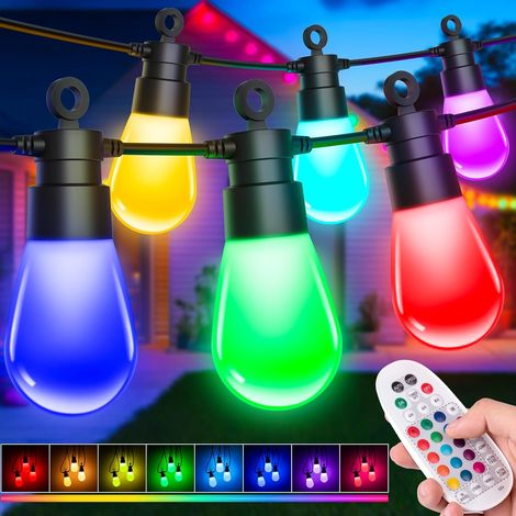 Guirlande Lumineuse Exterieure Jardin Noël - 21M RGB Changement Couleur LED Ampoules IP65 Imperméable Guinguette Chaîne Lumiere Exterieur Décorations pour Patio Terrasse Fête Mariag