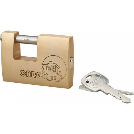 Lucchetto Cargo 85mm, 2 chiavi Adriatic, ottone, arco acciaio inox, serranda, container, garage, per industria - THIRARD
