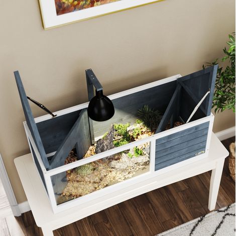 Recinto per tartarughe 120x50x40 cm in legno grigio con coperchio apribile da interno FloraGrace (1/5)