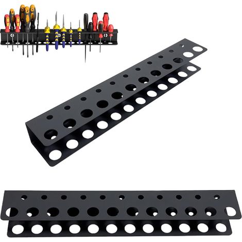 2 Supports Muraux Tournevis 40 cm – 23 Emplacements, Noir (1/5)
