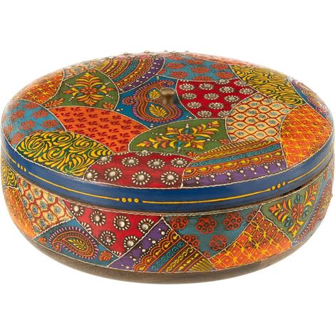Boîte Déco Ronde en Bois "Delhi" 26cm Multicolore (1/4)